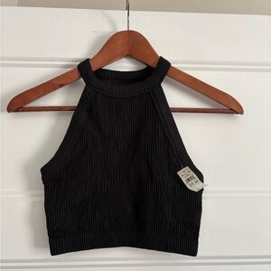 Arie  Black Ribbed Halter Crop Tank Nwt Xs